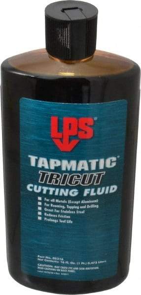 LPS - Tapmatic TriCut, 16 oz Bottle Cutting & Tapping Fluid - Semisynthetic, For Boring, Broaching, Drawing, Drilling, Engraving, Facing, Milling, Reaming, Sawing, Stamping, Tapping, Threading, Turning - Strong Tooling