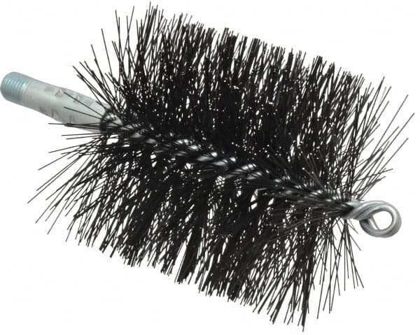 Schaefer Brush - 4-1/2" Brush Length, 4" Diam, Double Stem, Double Spiral Tube Brush - 7-1/2" Long, Tempered Steel Wire, 1/4" NPT Male Connection - Strong Tooling