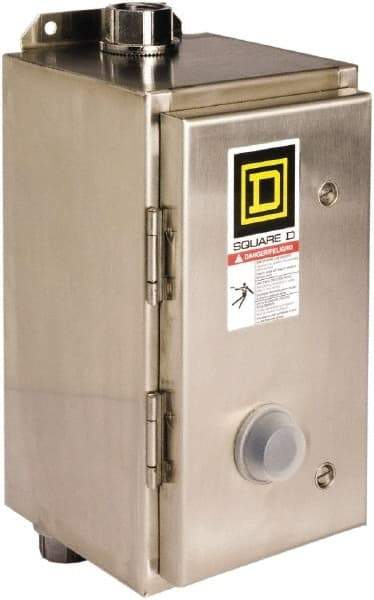 Square D - 440 Coil VAC at 50 Hz, 480 Coil VAC at 60 Hz, 18 Amp, Nonreversible Enclosed Enclosure NEMA Motor Starter - 3 Phase hp: 3 at 200 VAC, 3 at 230 VAC, 5 at 460 VAC, 5 at 575 VAC, 4x Enclosure Rating - Strong Tooling