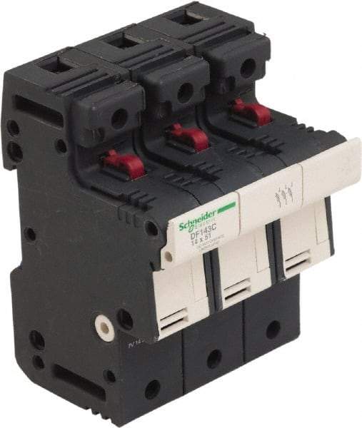 Schneider Electric - 3 Pole, 600 Volt, 50 Amp, DIN Rail Mount Fuse Holder - Compatible with 51mm Long x 70mm Wide and 14mm Diameter Fuse - Strong Tooling