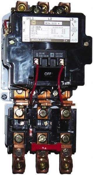 Square D - 110 Coil VAC at 50 Hz, 120 Coil VAC at 60 Hz, 135 Amp, NEMA Size 4, Nonreversible Open Enclosure NEMA Motor Starter - Strong Tooling