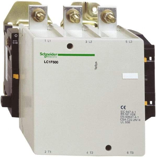 Schneider Electric - 3 Pole, 500 Amp at 440 VAC and 700 Amp at 440 VAC, Nonreversible IEC Contactor - Bureau Veritas, CCC, CSA, DNV, EN/IEC 60947-1, EN/IEC 60947-4-1, GL, JEM 1038, LROS, RINA, RMRoS, RoHS Compliant, UL Listed - Strong Tooling