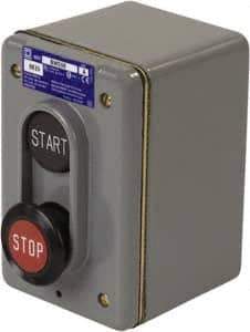 Schneider Electric - 2 Operator, Flush Pushbutton, Mushroom Head Control Station - Start, Stop (Legend), Momentary Switch, NO/NC Contact, NEMA 1, 4 - Strong Tooling