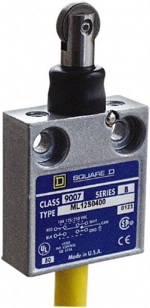 Square D - SPDT, NC/NO, 240 VAC, Prewired Terminal, Roller Plunger Actuator, General Purpose Limit Switch - 1, 2, 4, 6, 6P NEMA Rating, IP67 IPR Rating, 80 Ounce Operating Force - Strong Tooling