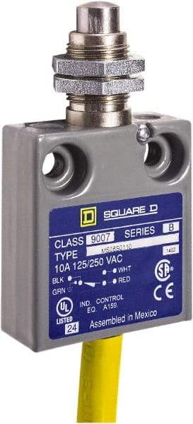 Square D - SPDT, NC/NO, 240 VAC, Prewired Terminal, Plunger Actuator, General Purpose Limit Switch - 1, 2, 4, 6, 6P NEMA Rating, IP67 IPR Rating, Panel Mount, 80 Ounce Operating Force - Strong Tooling