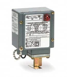 Square D - 4, 13 and 4X NEMA Rated, SPDT, 1 to 40 psi, Electromechanical Pressure and Level Switch - Fixed Pressure, 120 VAC at 6 Amp, 125 VDC at 0.22 Amp, 240 VAC at 3 Amp, 250 VDC at 0.27 Amp, 1/4 Inch Connector, Screw Terminal, For Use with 9012G - Strong Tooling