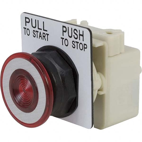 Schneider Electric - 1.22 Inch Mount Hole, Extended Mushroom Head, Pushbutton Switch with Contact Block - Exact Industrial Supply