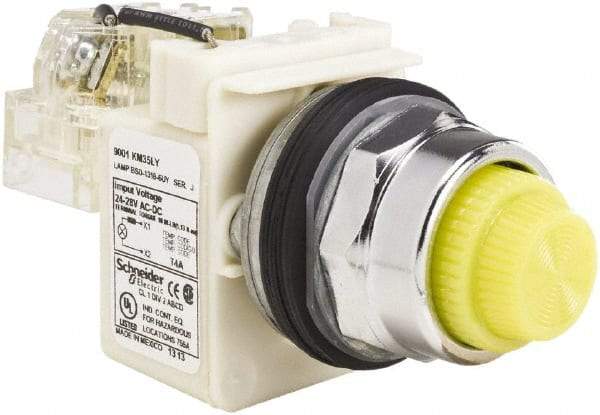 Schneider Electric - 120 VAC Yellow Lens LED Pilot Light - Round Lens, Screw Clamp Connector - Strong Tooling