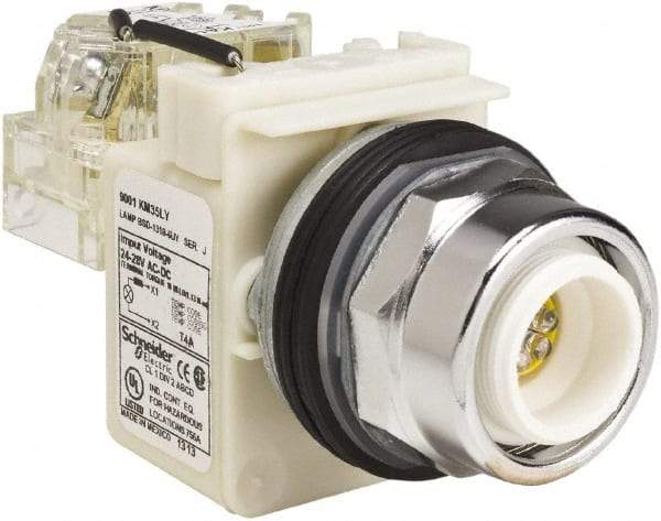 Schneider Electric - 24-28 VAC/VDC LED Push-to-Test Pilot Light - Screw Clamp Connector, 104mm OAL x 54mm Wide, Dust-tight, Oiltight, Shock Resistant, Vibration Resistant, Watertight - Strong Tooling