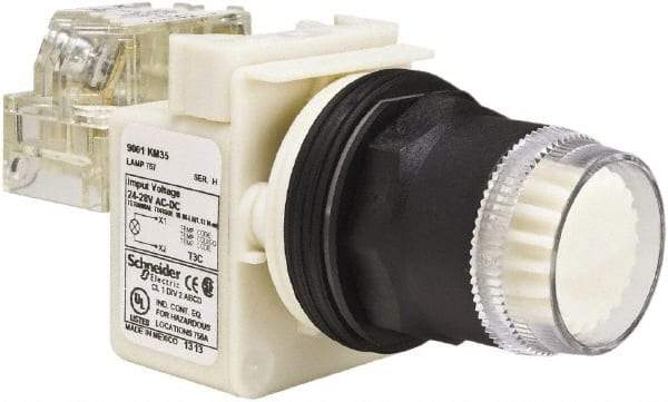 Schneider Electric - 30mm Mount Hole, Extended Straight, Pushbutton Switch with Contact Block - White Pushbutton, Momentary (MO) - Strong Tooling