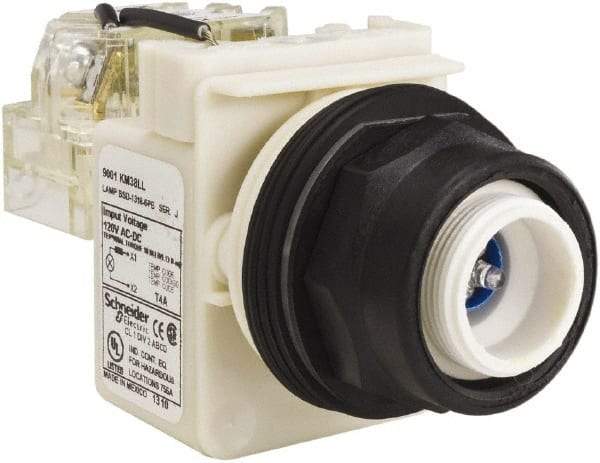 Schneider Electric - 120 V Blue Lens LED Pilot Light - Round Lens, Screw Clamp Connector, 54mm OAL x 42mm Wide, Vibration Resistant - Strong Tooling