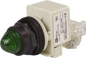 Schneider Electric - 110 VAC at 50/60 Hz via Transformer, 120 VAC at 50/60 Hz via Transformer Green Lens Press-to-Test Indicating Light - Round Lens, Screw Clamp Connector, Corrosion Resistant, Dust Resistant, Oil Resistant - Strong Tooling