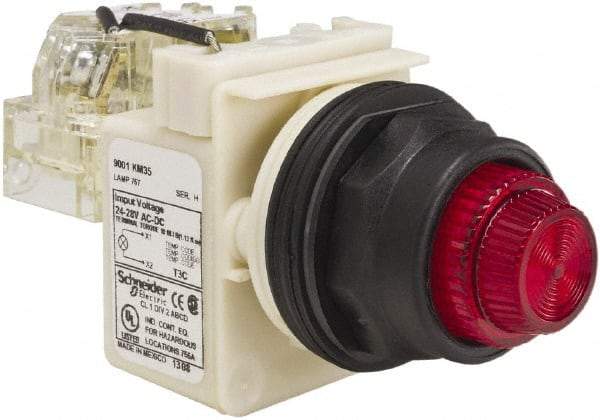 Schneider Electric - 24 V, 28 V Red Lens Press-to-Test Indicating Light - Round Lens, Screw Clamp Connector, Corrosion Resistant, Dust Resistant, Oil Resistant - Strong Tooling