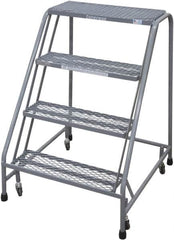 Cotterman - 40" 4 Step Rolling Warehouse Ladder - Rolling Safety Ladder, 450 Lb Capacity, 40" Platform Height, 30" Base Width x 31" Base Depth, Perforated Tread - Strong Tooling