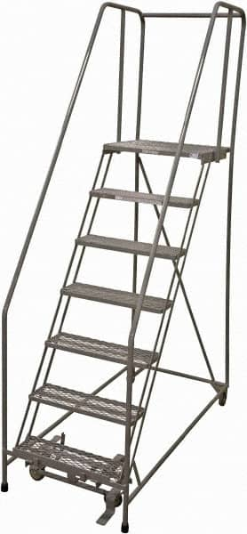 Cotterman - 100" 7 Step Rolling Warehouse Ladder - Rolling Safety Ladder, 450 Lb Capacity, 70" Platform Height, 24" Base Width x 63" Base Depth, Expanded Metal Tread - Strong Tooling