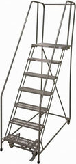 Cotterman - 100" 7 Step Rolling Warehouse Ladder - Rolling Safety Ladder, 450 Lb Capacity, 70" Platform Height, 24" Base Width x 63" Base Depth, Expanded Metal Tread - Strong Tooling