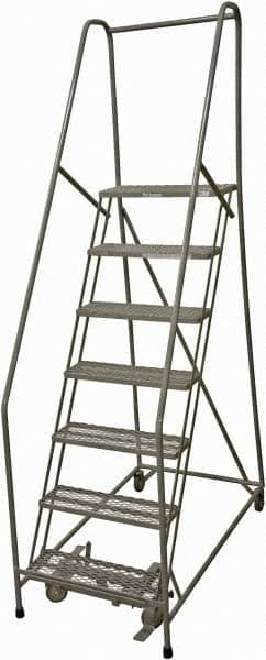 Cotterman - 100" 7 Step Rolling Warehouse Ladder - Rolling Safety Ladder, 450 Lb Capacity, 70" Platform Height, 24" Base Width x 53" Base Depth, Serrated Steel - Strong Tooling