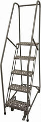 Cotterman - 80" 5 Step Rolling Warehouse Ladder - Rolling Safety Ladder, 450 Lb Capacity, 50" Platform Height, 20" Base Width x 40" Base Depth, Serrated Steel - Strong Tooling