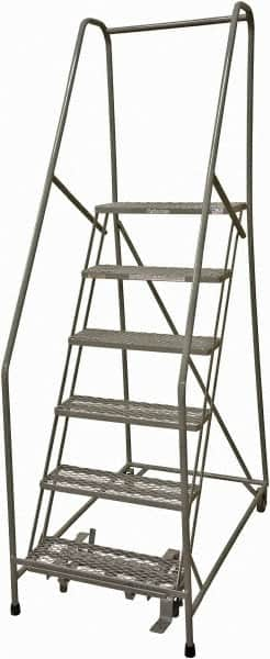 Cotterman - 90" 6 Step Rolling Warehouse Ladder - Rolling Safety Ladder, 450 Lb Capacity, 60" Platform Height, 24" Base Width x 46" Base Depth, Expanded Metal Tread - Strong Tooling