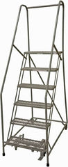 Cotterman - 90" 6 Step Rolling Warehouse Ladder - Rolling Safety Ladder, 450 Lb Capacity, 60" Platform Height, 24" Base Width x 46" Base Depth, Expanded Metal Tread - Strong Tooling