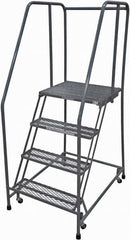 Cotterman - 70" 4 Step Rolling Warehouse Ladder - Rolling Safety Ladder, 450 Lb Capacity, 40" Platform Height, 30" Base Width x 31" Base Depth, Expanded Metal Tread - Strong Tooling