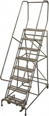 Cotterman - 110" 8 Step Rolling Warehouse Ladder - Rolling Safety Ladder, 450 Lb Capacity, 80" Platform Height, 32" Base Width x 61" Base Depth, Expanded Metal Tread - Strong Tooling