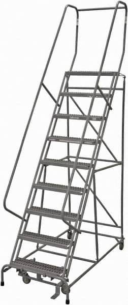 Cotterman - 120" 9 Step Rolling Warehouse Ladder - Rolling Safety Ladder, 450 Lb Capacity, 90" Platform Height, 24" Base Width x 67" Base Depth, Serrated Steel - Strong Tooling