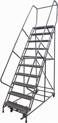 Cotterman - 130" 10 Step Rolling Warehouse Ladder - Rolling Safety Ladder, 450 Lb Capacity, 100" Platform Height, 32" Base Width x 74" Base Depth, Serrated Steel - Strong Tooling