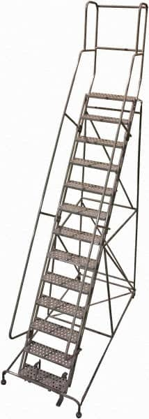 Cotterman - 172" 13 Step Rolling Warehouse Ladder - Rolling Safety Ladder, 450 Lb Capacity, 130" Platform Height, 42" Base Width x 95" Base Depth, Serrated Steel - Strong Tooling