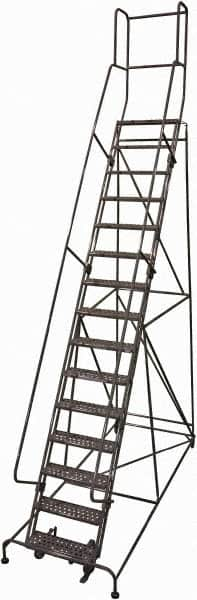 Cotterman - 192" 15 Step Rolling Warehouse Ladder - Rolling Safety Ladder, 450 Lb Capacity, 150" Platform Height, 42" Base Width x 118" Base Depth, Perforated Tread - Strong Tooling