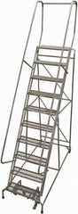 Cotterman - 130" 10 Step Rolling Warehouse Ladder - Rolling Safety Ladder, 450 Lb Capacity, 100" Platform Height, 32" Base Width x 72" Base Depth, Perforated Tread - Strong Tooling