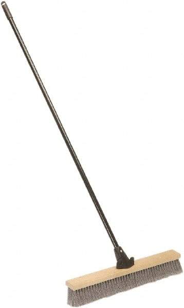 Ability One - 24" Medium Duty Polypropylene Push Broom - Wood Block, Bolt-On Handle Connection - Strong Tooling