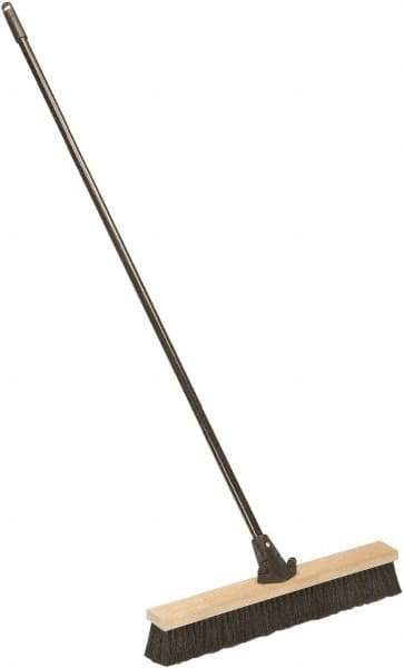 Ability One - 24" Medium Duty Polypropylene Push Broom - Wood Block, Bolt-On Handle Connection - Strong Tooling