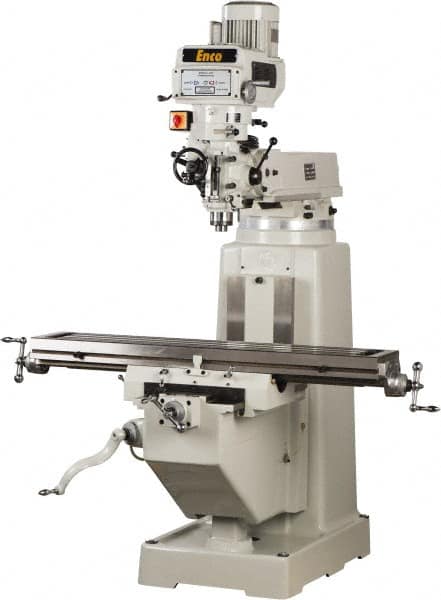 Enco - 10" Table Width x 54" Table Length, Variable Speed Pulley Control, 3 Phase Knee Milling Machine - R8 Spindle Taper, 3 hp - Strong Tooling