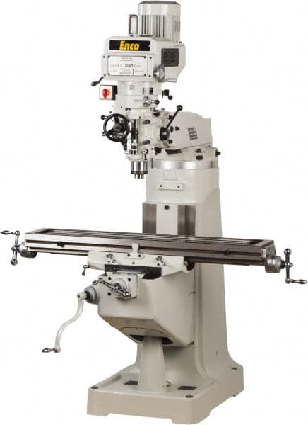 Enco - 9" Table Width x 49" Table Length, Variable Speed Pulley Control, 3 Phase Knee Milling Machine - R8 Spindle Taper, 3 hp - Strong Tooling