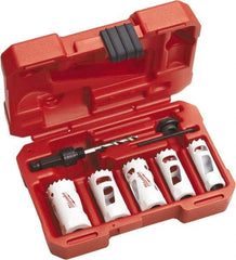 Milwaukee Tool - 7 Piece, 3/4" to 1-1/4" Saw Diam, Automotive Hole Saw Kit - Bi-Metal, Toothed Edge, Includes 5 Hole Saws - Strong Tooling