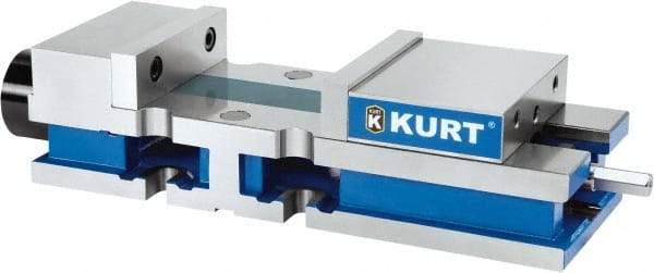 Kurt - 8" Jaw Width, 10-1/4" Jaw Opening Capacity, Horizontal Stationary Machine Vise - Reverse Hydraulic Operation, 1 Station, 27" Long x 6" High x 1" Deep, 6" Jaw Height, 3,200 Lb Max Clamp Force, Ductile Iron - Strong Tooling