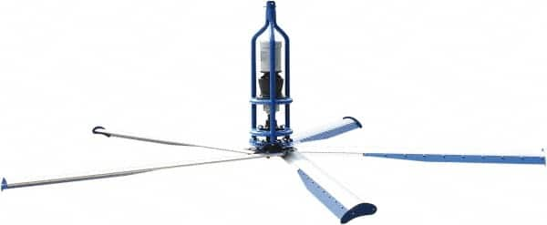 Patterson Fan - 5 Blades, 14' Blade Length, 161,345 CFM High Performance Industrial Ceiling Fan - 64 RPM, 110VAC, Blue & Silver - Strong Tooling