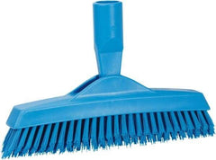 Vikan - 1.6" Bristle Length, Polyester Utility Scrub Brush - 9" Long x 1-1/2" Wide Head, 9-1/4" OAL, European Threaded Handle, Blue, Polypropylene Block - Strong Tooling