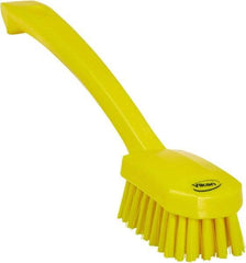 Vikan - 0.8" Bristle Length, Polyester Food Service Brush - 3" Long x 1.6" Wide Head, 10.2" OAL, Ergonomic Handle, Yellow, Polypropylene Block - Strong Tooling