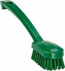 Vikan - 0.8" Bristle Length, Polyester Food Service Brush - 3" Long x 1.6" Wide Head, 10.2" OAL, Ergonomic Handle, Green, Polypropylene Block - Strong Tooling