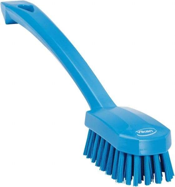 Vikan - 0.8" Bristle Length, Polyester Food Service Brush - 3" Long x 1.6" Wide Head, 10.2" OAL, Ergonomic Handle, Blue, Polypropylene Block - Strong Tooling