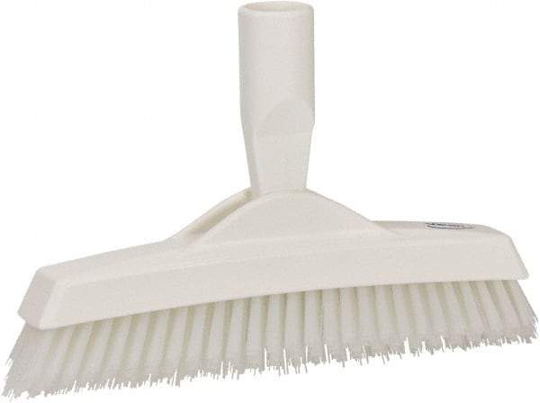 Vikan - 1.6" Bristle Length, Polyester Utility Scrub Brush - 9" Long x 1-1/2" Wide Head, 9-1/4" OAL, European Threaded Handle, White, Polypropylene Block - Strong Tooling