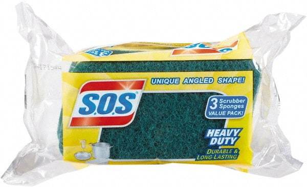 SOS - 4-1/2" Long x 2-1/2" Wide x 0.9" Thick Scouring Sponge - Heavy-Duty, Yellow/Green - Strong Tooling