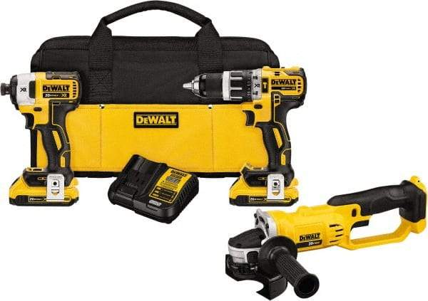 DeWALT - 20 Volt Cordless Tool Combination Kit - Includes Brushless Compact Hammer Drill, Impact Driver, Angle Grinder & Cut-Off Tool, Lithium-Ion Battery Included - Strong Tooling