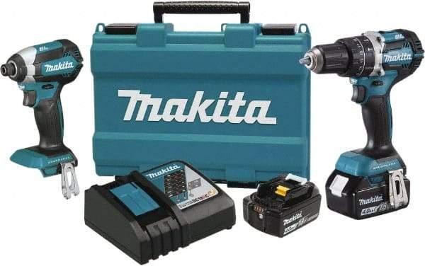 Makita - 18 Volt Cordless Tool Combination Kit - Includes 1/2" Hammer Drill & 1/4" Impact Driver, Lithium-Ion Battery Included - Strong Tooling