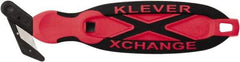 Klever Innovations - Quick-Change Safety Cutter - 1-1/4" Carbon Steel Blade, Red Plastic/Softgrip Handle, 1 Blade Included - Strong Tooling