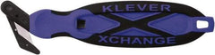 Klever Innovations - Quick-Change Safety Cutter - 1-1/4" Carbon Steel Blade, Blue Plastic/Softgrip Handle, 1 Blade Included - Strong Tooling