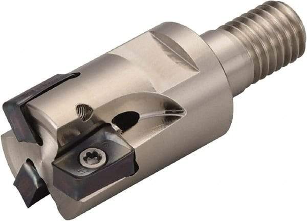 Kyocera - 16mm Cut Diam, 10mm Max Depth of Cut, 43mm OAL, Indexable Square Shoulder End Mill - LOMU 1004..ER-GH, LOMU 1004..ER-GM, LOMU 1004..ER-SM Inserts, M8 Modular Connection, 90° Lead Angle, Through Coolant, Series M-Four - Strong Tooling