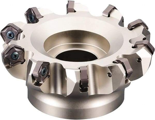 Kyocera - 160mm Cut Diam, 40mm Arbor Hole, 6mm Max Depth of Cut, 45° Indexable Chamfer & Angle Face Mill - 12 Inserts, PNEU 12..\xB6PNMU 12.. Insert, Right Hand Cut, 12 Flutes, Series MFPN - Strong Tooling